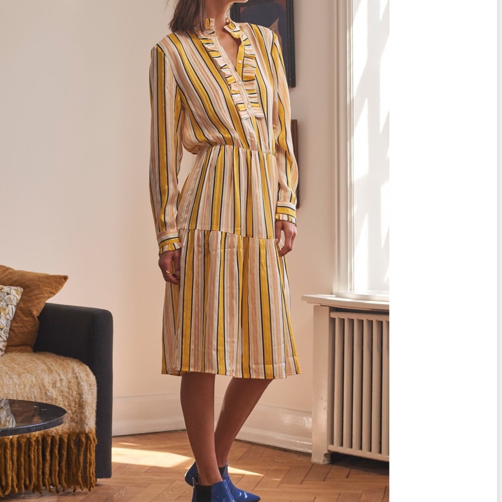 Lolly’s Laundry Copenhagen Haley Yellow Black Silver Striped Dress M